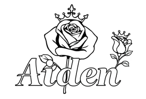 Rose with no stem with a kings crown above it and the name Aiden large Infront of it going to the right 


A rose bud with a kings crown on-top leaving left tattoo idea