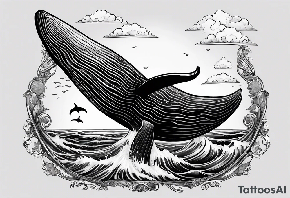 whale's tail sticking out of ocean tattoo idea