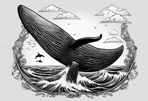 whale's tail sticking out of ocean tattoo idea