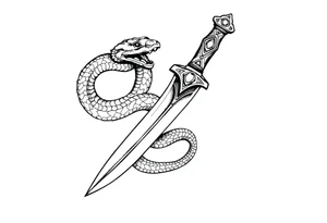 mystical snake coiled around an ancient dagger with jeweled hilt tattoo idea