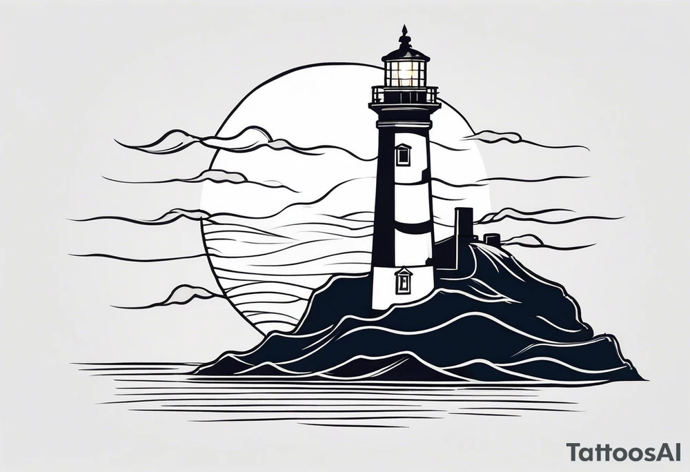 lighthouse acutally light up at a rough sea tattoo idea