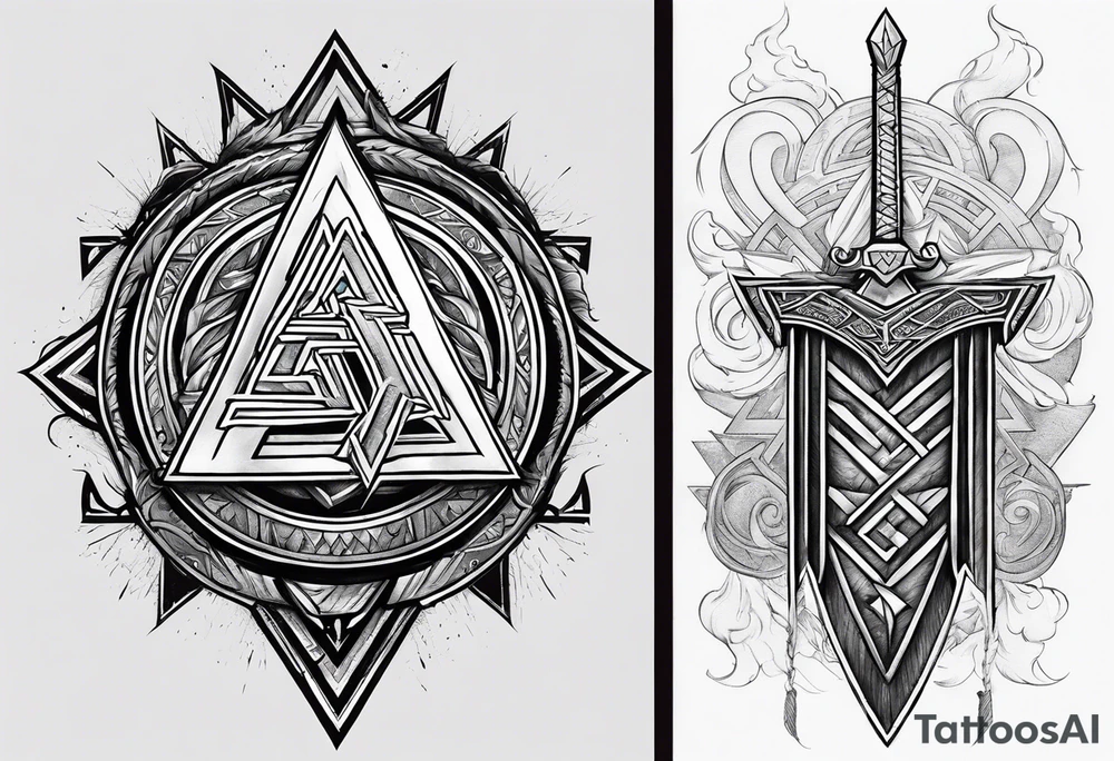 Valhalla valknut shield lightning sword tattoo idea