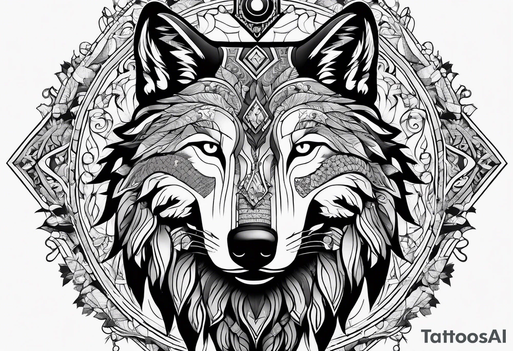 A turkish mhytologic shamanism with wolf and their gods symbol tattoo idea