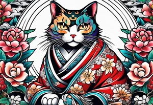 Beckoning cat with other Japanese elements tattoo idea