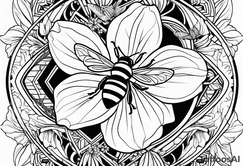 hawaiian flower and bee tattoo idea