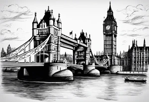 Old London with Tower Bridge and Big Ben tattoo idea