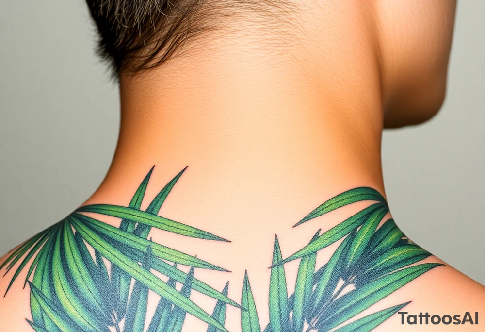 realistic large woven palm leaves tattoo idea