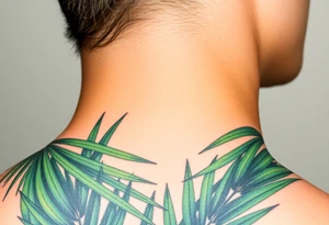 realistic large woven palm leaves tattoo idea