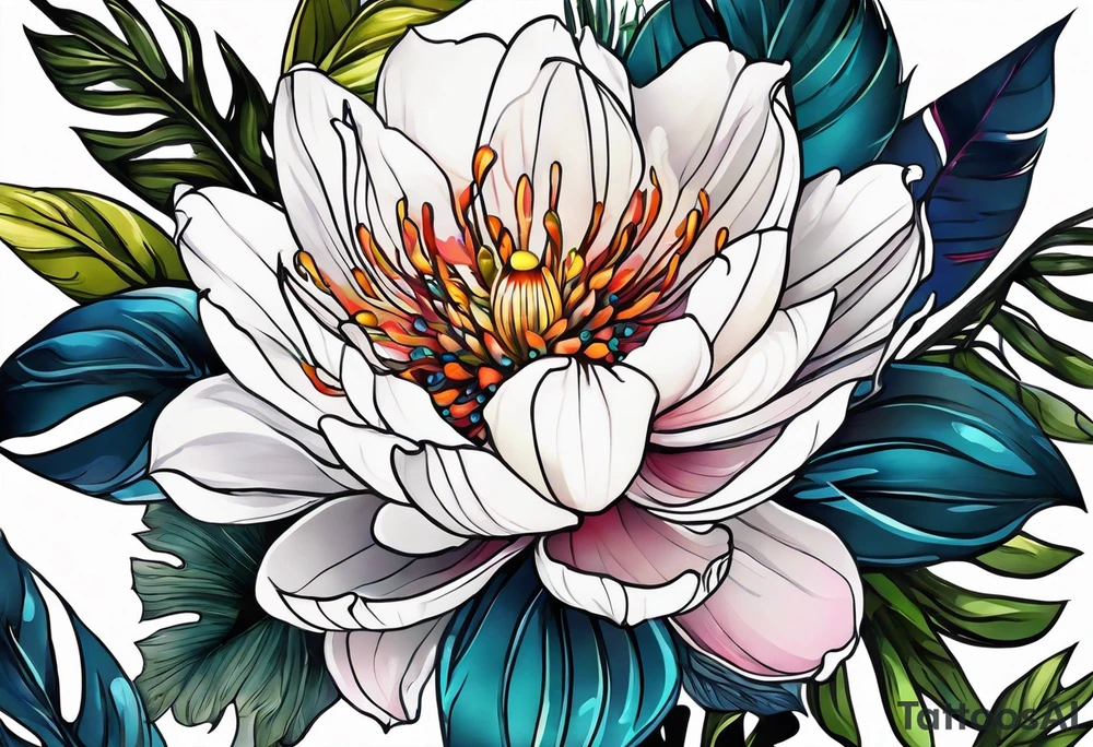 sea,, night, flower, palm, tattoo idea