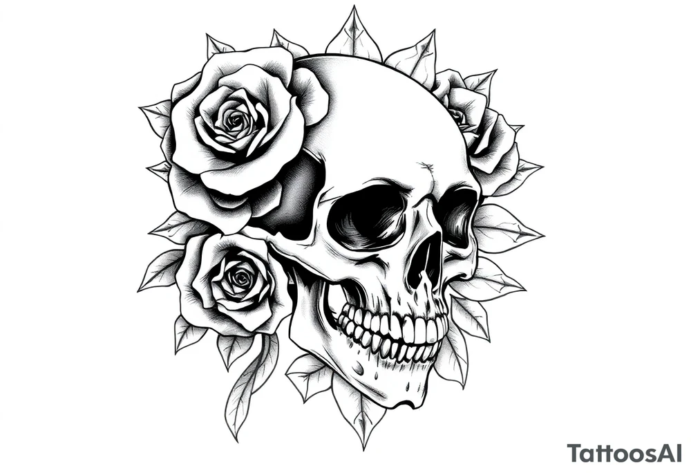 Skull with roses and mandala tattoo idea