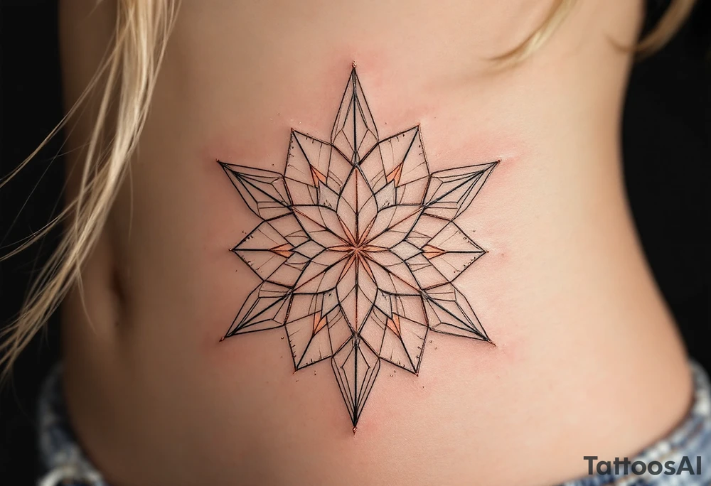 A rose gold eight-pointed star tattoo adds elegance, love, and self-worth. tattoo idea