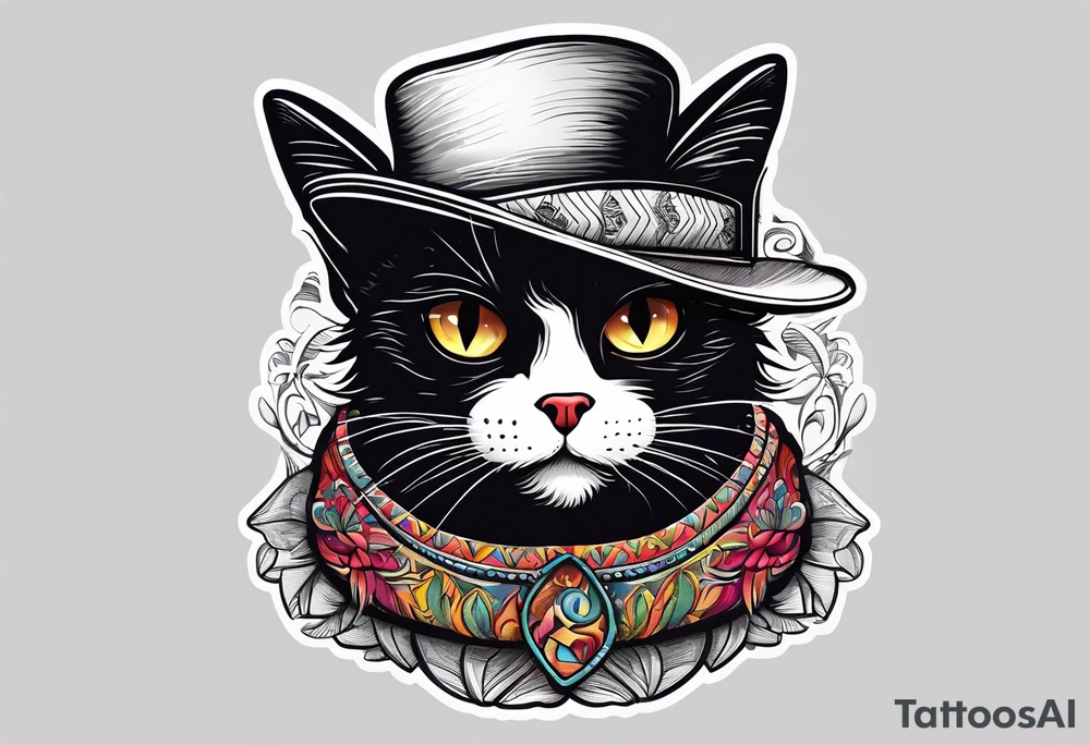 Black cat with a funny hat and a sweater tattoo idea