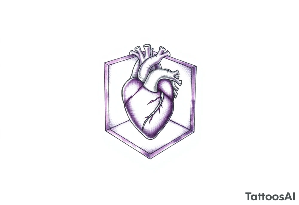 A purple cube with an anatomical heart inside tattoo idea