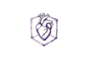 A purple cube with an anatomical heart inside tattoo idea