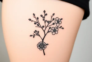 rowan tree tattoo with berries and large florals tattoo idea