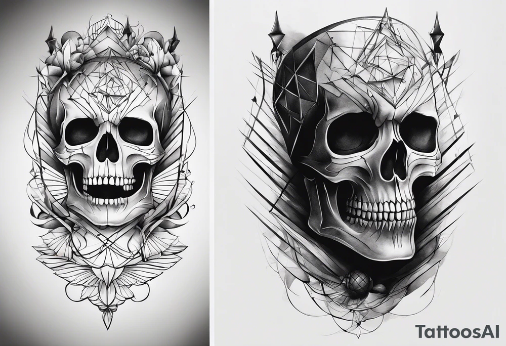 Minimalistic tattoo design that symbolizes the lyric "the lines you're afraid of are all made up". it can include a skeleton dancing on lines. tattoo idea