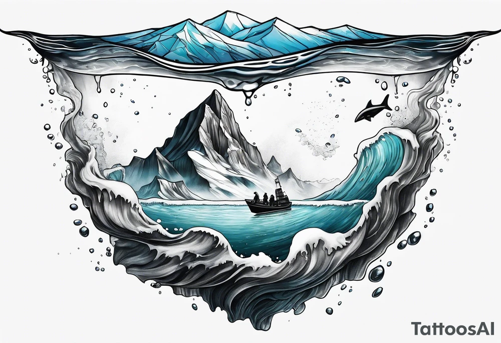 ice berg floating with a diver swimming below it tattoo idea