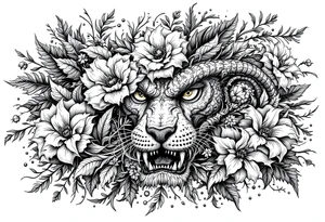 powerful big comodo, surrounded by floral ornaments tattoo idea
