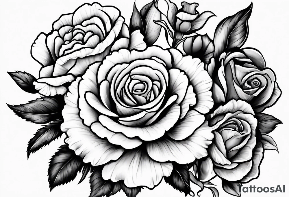 Carnation,rose bouquet tattoo idea