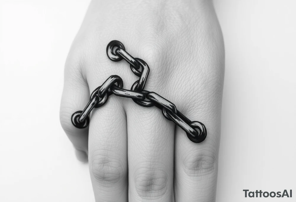 gothic chains intertwined on index finger and thumb connecting together as if you’re grabbing something tattoo idea