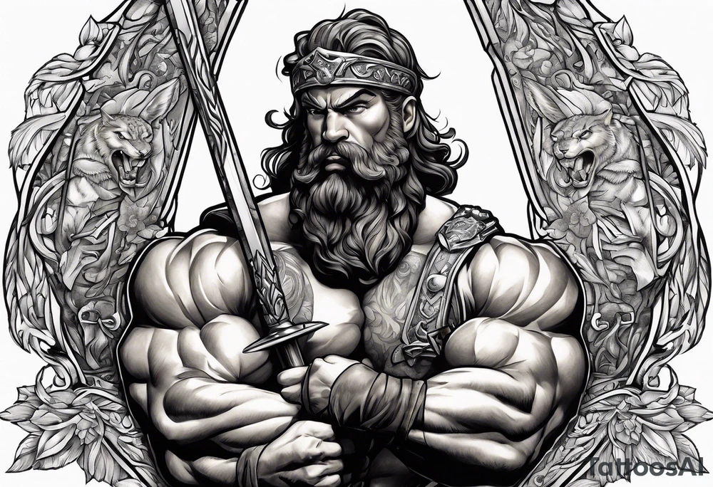 Hercules holding swords tattoo idea