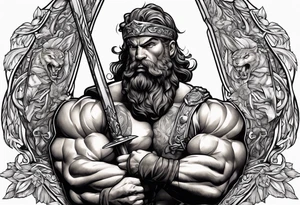 Hercules holding swords tattoo idea