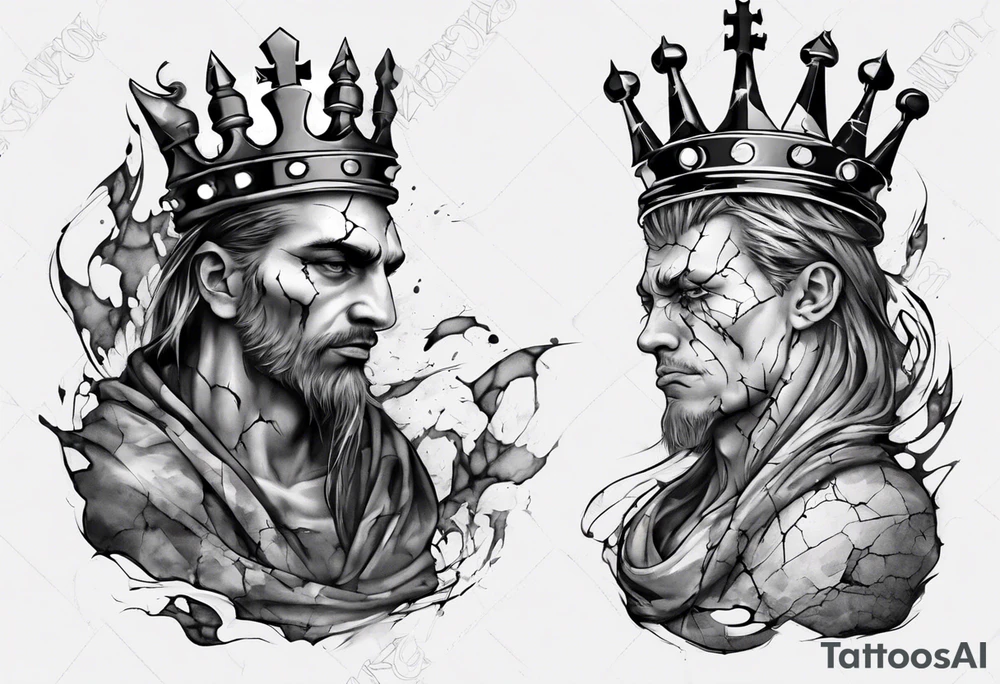 big king chess with lots of cracks marble tattoo idea