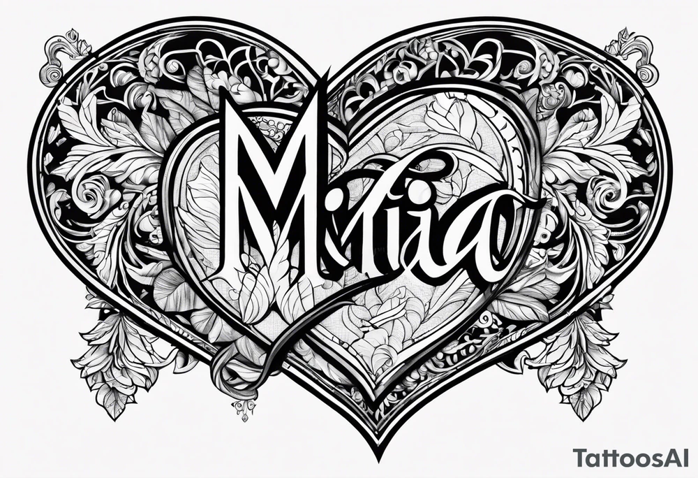 The word Mia in a heart tattoo idea