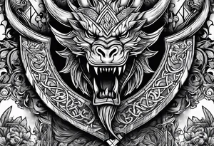 Valhalla sword shield dragon axe viking tattoo idea