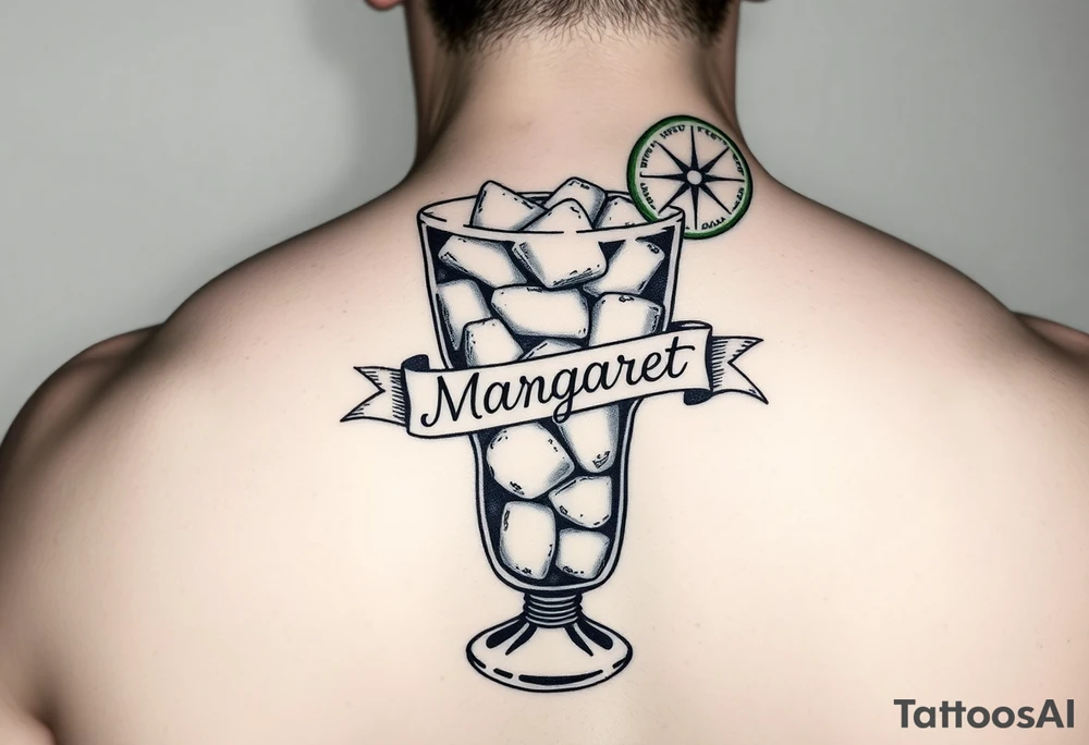 Margarita on the rocks with salt and lime and a traditional banner that says Margaret tattoo idea