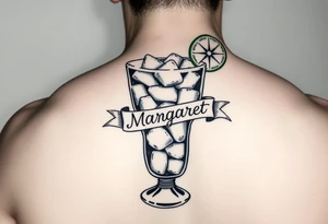 Margarita on the rocks with salt and lime and a traditional banner that says Margaret tattoo idea