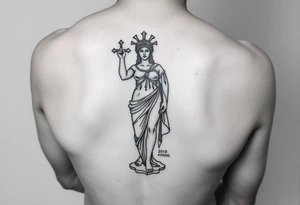 outer thigh tattoo greek sculpture athena, fine line tattoo idea