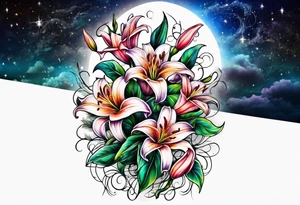 Lillys vines hanging wrapping around with a beautiful night sky tattoo idea
