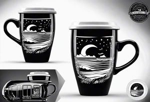 Coffee mug with beach scene on it for coffee truck logo tattoo idea