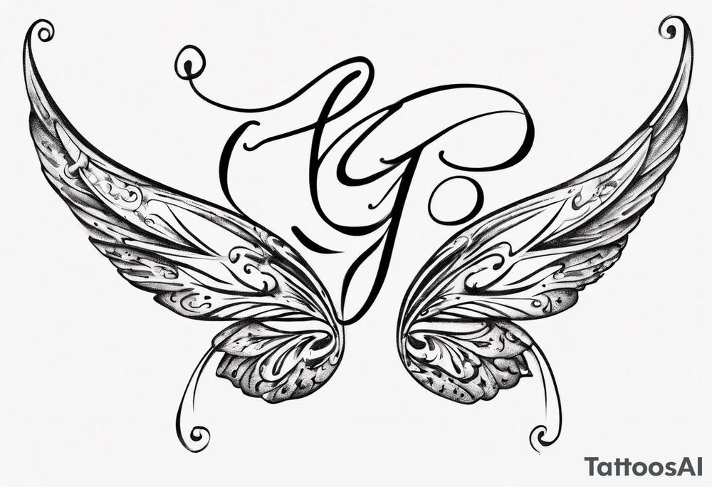 The word 'Curiosity' in cursive, with the 'Y' going into a simple outline of a fairy wing tattoo idea