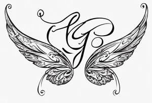 The word 'Curiosity' in cursive, with the 'Y' going into a simple outline of a fairy wing tattoo idea