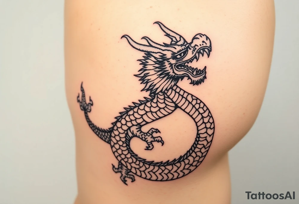 powerful dragon with Chinese style themed on thigh tattoo idea