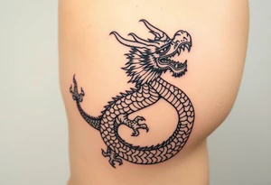 powerful dragon with Chinese style themed on thigh tattoo idea