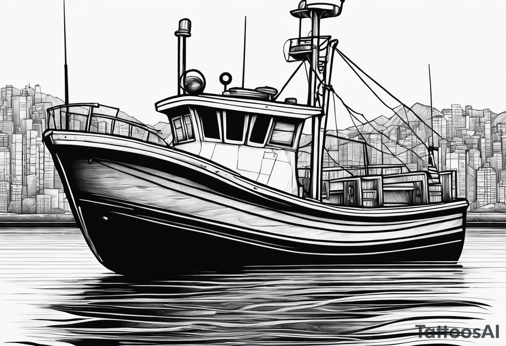 The words No alibi on the back of a fishing boat tattoo idea