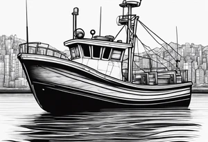 The words No alibi on the back of a fishing boat tattoo idea