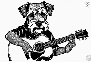 Miniature schnauzer playing guitar tattoo idea