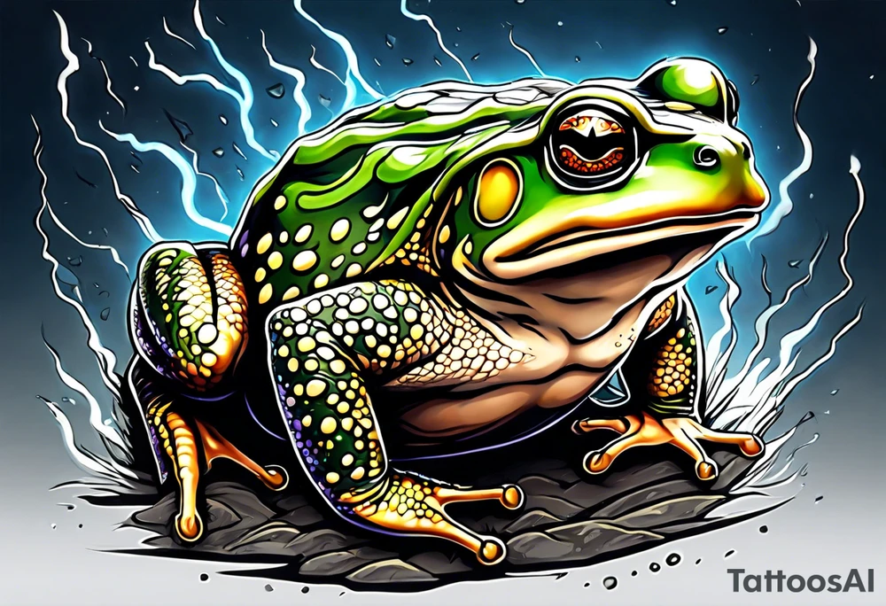 A toad in a thunderstorm tattoo idea