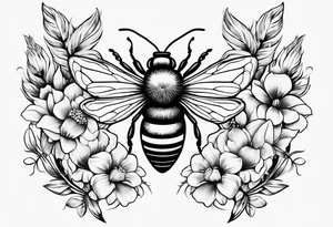 Arm wrap floral dainty soft leaves with bee dragonflower, wheat tattoo idea