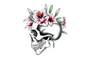 Lillies coming out of back of humanoid skull tattoo idea