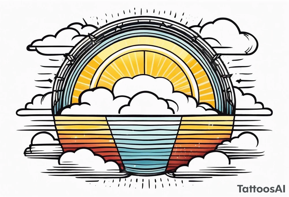 sunshine with rays
and clouds
old school vintage simple traditional design 

bold color simple tattoo idea
