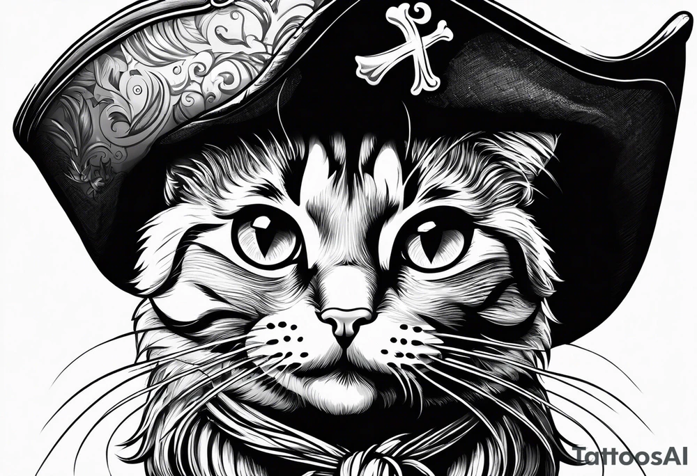 Happy cat in pirat hat tattoo idea