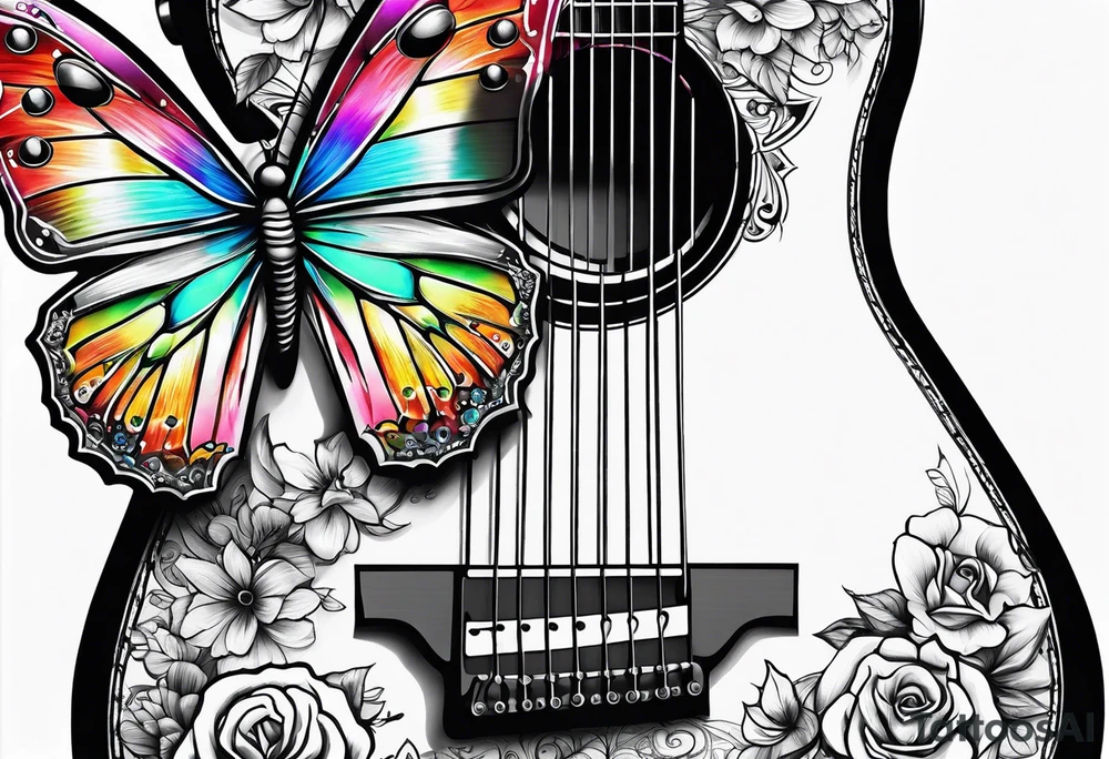 Guitar, butterfly, rainbow, gamer tattoo idea