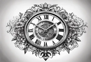 Roman clock with filigree tattoo idea