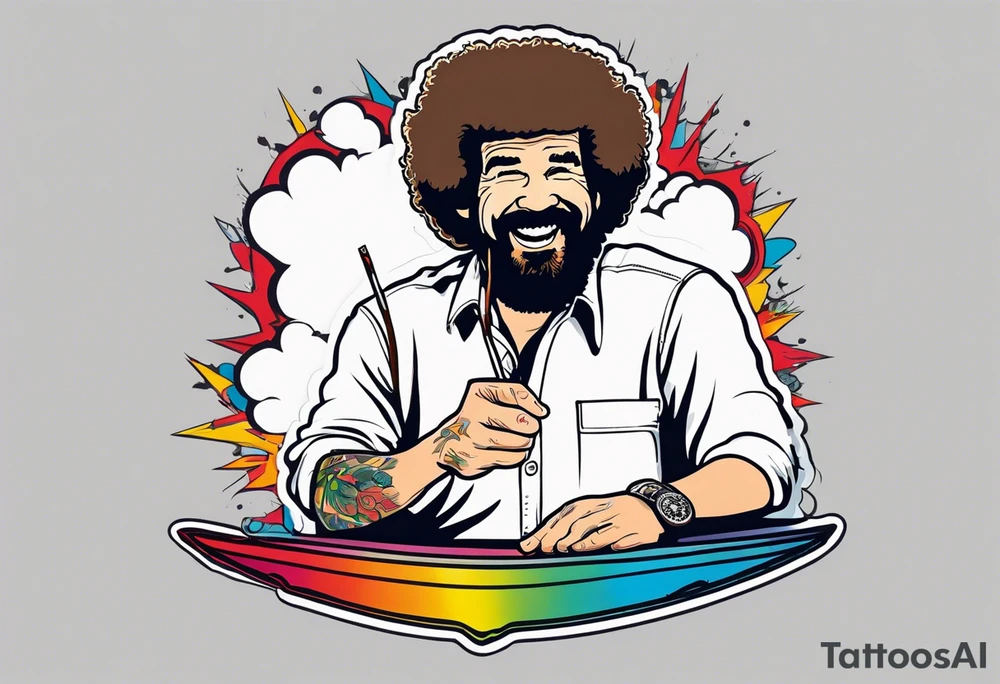 Bob Ross rolling a blunt tattoo idea