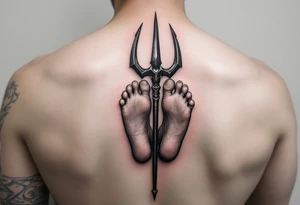 barefeet behind trident tattoo idea